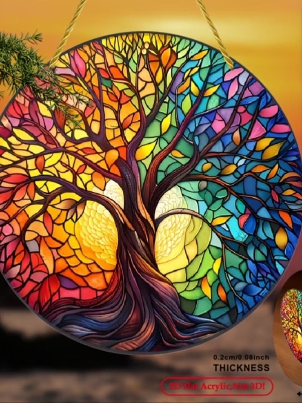 Multicolor Tree of Life Hanging Wall Art – Vibrant Stained-acrylic Style Accent